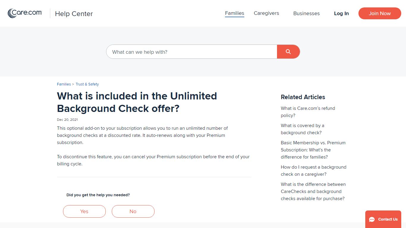 What is included in the Unlimited Background Check offer? - Care